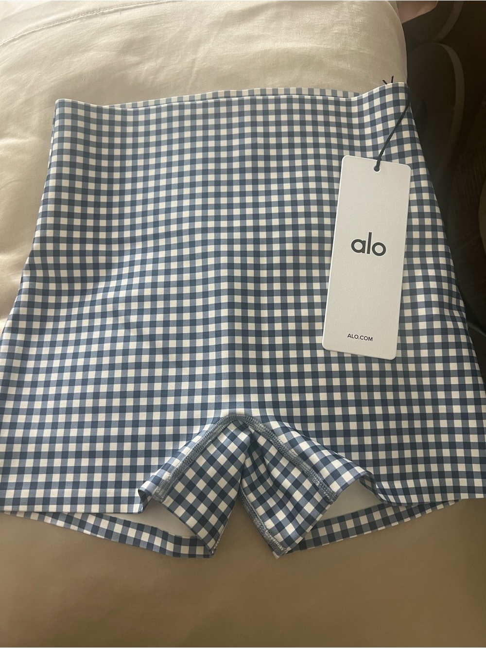 ALO Yoga Blue Gingham Bike Shorts XS
